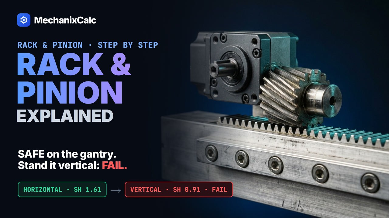 Rack and Pinion Sizing Explained – Drive Force, Tooth Strength (ISO 6336-based) & Motor Torque